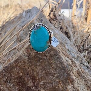 Arizona Turquoise Sterling Silver 925 Statement Ring Size 9 Oval Beaded H034